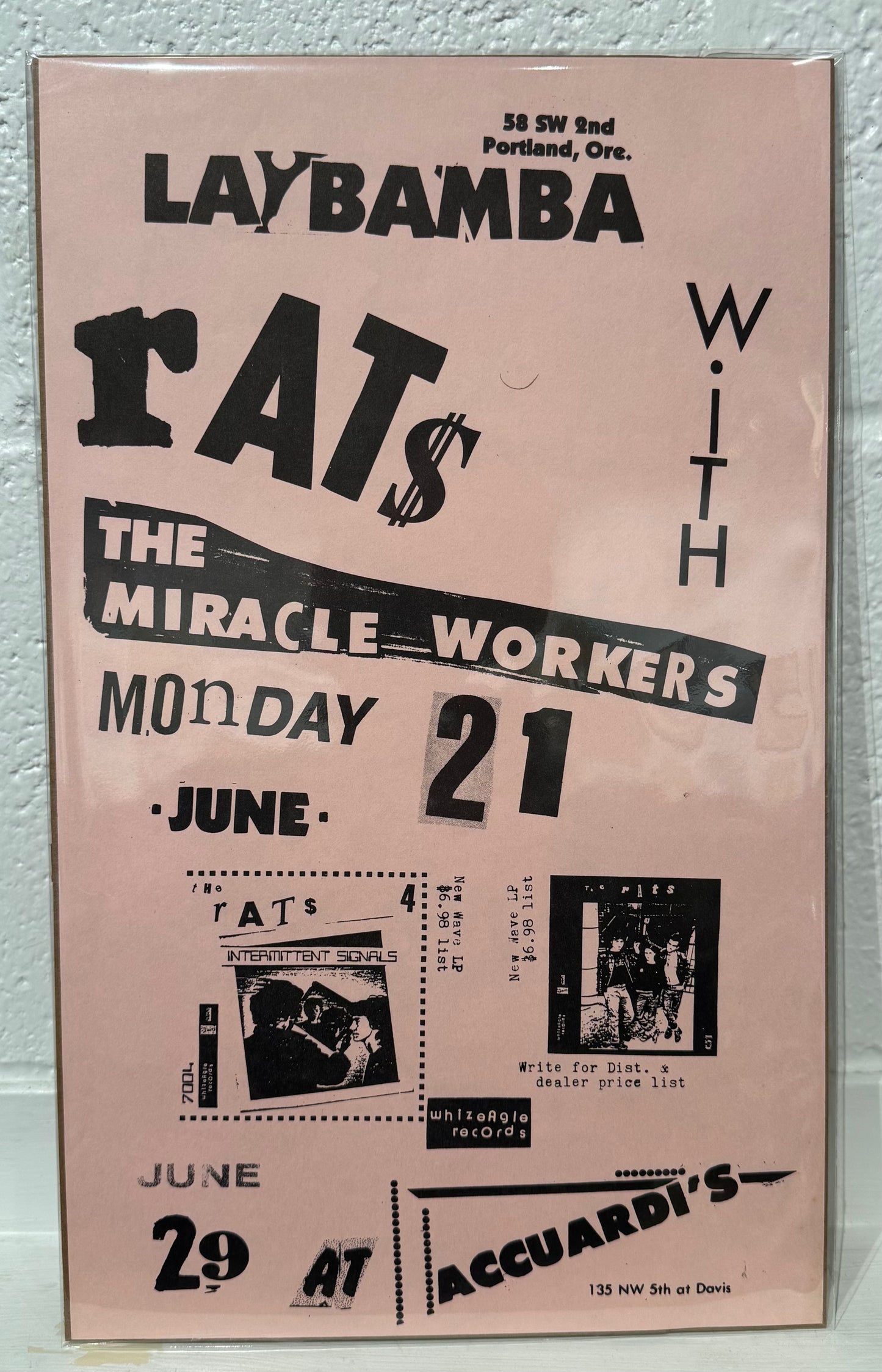 Rats + Miracle Workers concert flyer 1980's Fred Cole
